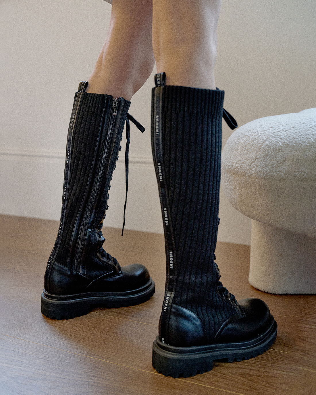 Lena Knit Lace-Up Long Walker Boots