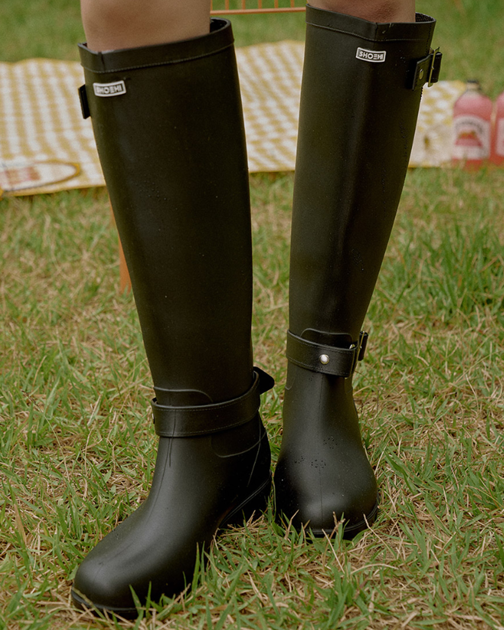 Reina Two Belt Zipper Long Rain Boots (2Colors)
