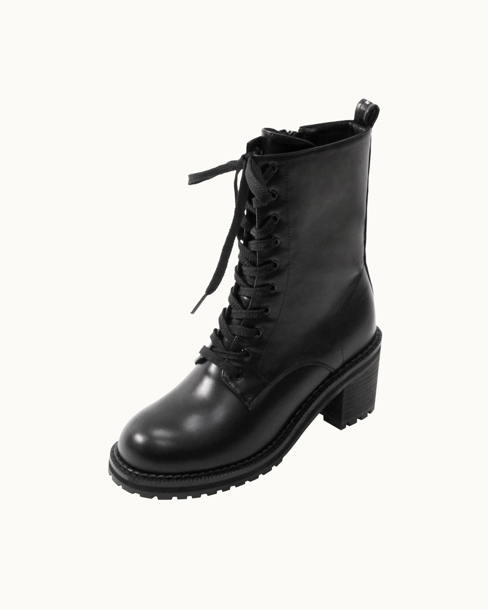 Rita Lace-Up Walker Heel Boots (Black)