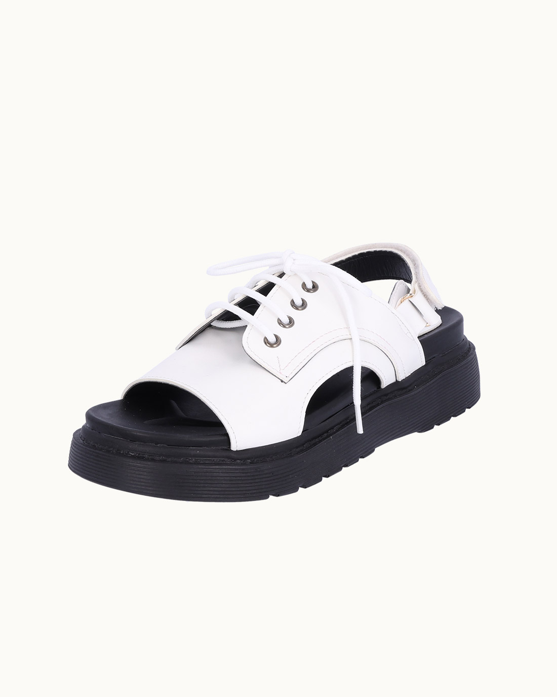 Freya Lace-Up Velcro Sandal (White)_S0545